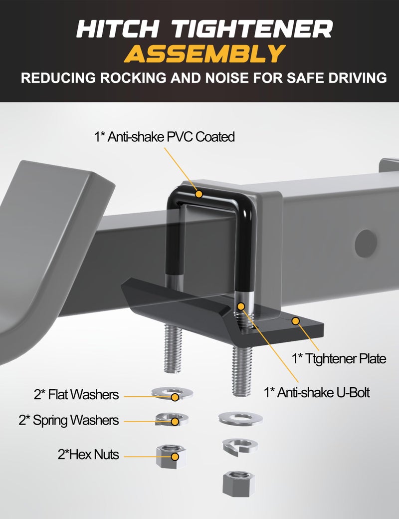 RETRUE Anti Rattle Hitch Tightener 1.25""-2""  Rubber Coated Hitch Stabilizer for Trailer Accessories  Anti Rattle Clamp Reduce Movement on Ball Mount Tray Cargo Carrier Bike Rack  1 pcs  Black - Image 5